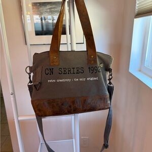 Upcycled Gray Cotton Canvas Handbag